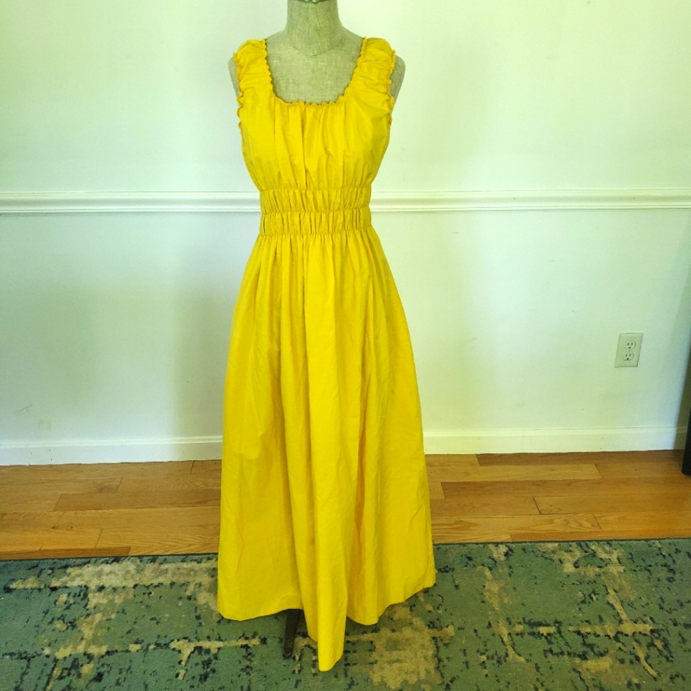 ♡ NWOT! AVN ACCORDION TANK DRESS Yellow MIDI Ruched Maxi SOLD OUT!! Ret:$423 ☆